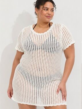 Cream Knit Short Sleeve Crochet Dress/ Swimsuit Coverup — Gap